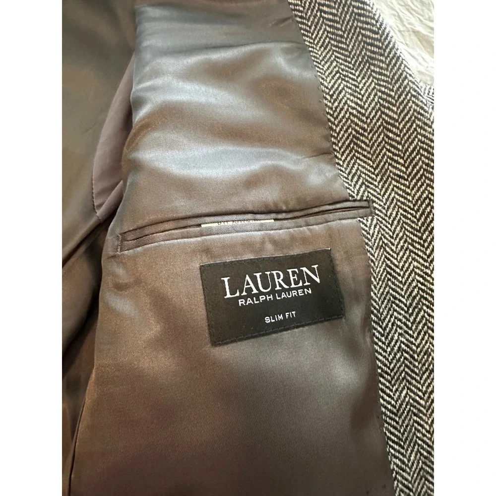 Lauren Ralph Lauren Mens Slim Fit Herringbone Blazer Jacket Black White 40R